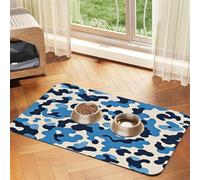 Blue Camouflage Pattern Dog Food Mats for Floors, 12x18 Inch Non-Slip Super Absorbent Pet Food Mat, Dishwasher Dog Mat for Food and Water, Cute Rubber Quick Dry Pet Feeding Mat for Dogs Puppy Cats