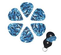 Blue Camouflage Pattern Guitar Picks 6 Pack 3 Different Thickness Celluloid Guitar Plectrums with Guitar Pick Holder Personalized Guitar Pick for Acoustic Guitar, Electric Guitar, Bass, Ukulele