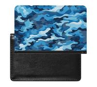 Blue Camouflage Pattern Passport Holder PU Leather Slim Passport Cover with Card Slots Travel Document Holder Cover