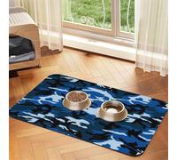 Blue Camouflage Pattern Patterned Pet Feeding Mat with Water-Absorbing PU Top & Rubber Base - Anti-Slip Dog Cat Food Mat for Cats, Dogs & Pets, 30x45cm