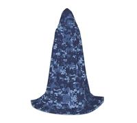 (Blue Camouflage Pattern) Print Hooded Cape For Teenagers Costume Party, Halloween Hooded Cape Soft and Elastic,L
