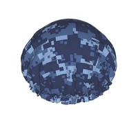 Blue Camouflage Pattern Print Premium Double Layer Shower Cap For Women With Reusable Shower Cap For Hair - Waterproof Plastic Cap - Shower Caps For Long, Short And Curly Hairs