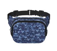 Blue Camouflage Pattern Print Unisex Square Double Layer Waist Bag Crossbody Fanny Pack Travel Workout Accessory, Black, One Size, Black, One Size
