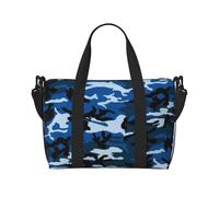 Blue Camouflage Pattern Printed Travel Duffel Bag for Women Men - Weekend Overnight Bags with Adjustable Shoulder Strap and Handle