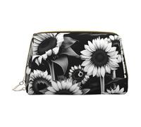 Blue Camouflage Print Cosmetic Bags,Leather Makeup Bag Small For Purse,Cosmetic Pouch,Toiletry Clutch For Women Travel, Black White Sunflowers, One Size