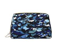 Blue Camouflage Print Cosmetic Bags,Leather Makeup Bag Small For Purse,Cosmetic Pouch,Toiletry Clutch For Women Travel, Blue Camouflage Print, One Size