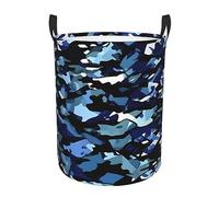Blue Camouflage Print Portable,Bathroom-Friendly Round Laundry Basket With Handles For Everyday Home Organizing