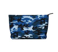Blue Camouflage Printed Make up Bag for Women Corduroy Makeup Bags Zipper Travel Cosmetic Bags Pouch Organizer