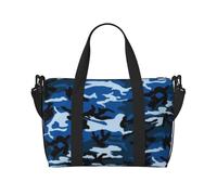 Blue Camouflage Printed Travel Duffel Bag for Women Men - Weekend Overnight Bags with Adjustable Shoulder Strap and Handle