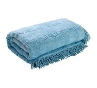Blue Candlewick Bedspread - Soft & Lightweight 100% Cotton Bedding With Wave Design & Fringed Edges - Size Single, 135 X 200Cm