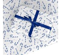 Blue Candy Cane Wrapping Paper - Festive Gift Wrap for Christmas, Recyclable FSC Paper, Plastic-Free, Made in the UK by Dyefor (Blue, 2 Sheets (50x70cm))