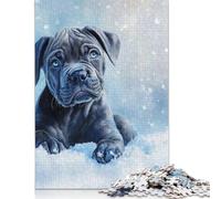 Blue Cane Corso Puppy in Snow Snow Guardian Puppy Print Puzzles 300 Pieces Wooden Puzzles Puzzle Adult Jigsaw Puzzle for Home Decoration 1000pcs (75x50cm)
