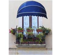 Blue Canvas Dome Awning 140cm Outdoor Patio Door Canopy Folding Polyester Sunshade Cover for Windows Balconies Backyards UV Protection & Weather Resistant