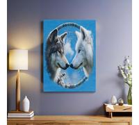 Blue Canvas Wall Art 40 x 30 cm Framed Poster Print Modern animal wolf Picture Ready to Hang for Living Room Bedroom Home Decor