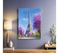 Blue Canvas Wall Art Eiffel Tower Painting 3D Print Pictures Artwork Framed Poster Wall Decor 70 x 50 cm Ready to Hang for Bedroom Office Bathroom Kitchen Hotel