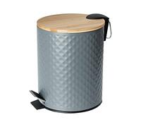 Blue Canyon Bamboo Lid Pedal Bin | Modern and Stylish Trash Can| 5L Bin for Kitchen, Bathroom, Bedroom, Office| Anti-Fingerprint Outer Finish| Stainless Steel Bin| Round Waste Bin| Grey & Bamboo