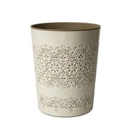 Blue Canyon Flora Waste Bin, Trash Bin for Home, Bathroom, Bedroom or Office, Slim Waste Basket Fits Under Desk/Sink, Indoor Outdoor Double Walled Heavy Plastic Dustbin to Hold Waste, Cream