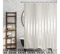Blue Canyon Satin Stripe Shower Curtains | 100% Polyester Shower Curtain | Anti-Bacterial Surface Treatment | Water Repellent| Weighted Hem | 180 X 180cm | 12 Reinforced Eyelets with Hooks (White)