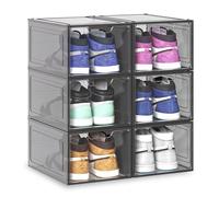 Blue Canyon Stackable Shoe Box, Interlocking Design, Plastic Shoe Storage, Magnetic Door Closure, Includes 6 Boxes, Stackable Storage Boxes, Under the Bed Shoe Storage, Ventilated Design, Black,Small
