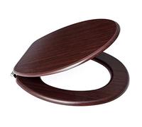 Blue Canyon Wooden Toilet Seat with Non-Slip Bumpers & Heavy-Duty Stainless Hinges - Rust-Free Round Seat - Mahogany Finish