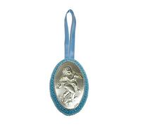 Blue Capsule with Silver Plate bas-Relief Castellani Depicting Guardian Angel to The Flute