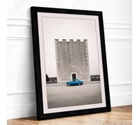 Blue Car at Concrete Tower Industrial Framed Wall Art Print A1 (84.1×59.4cm) Black, Wall Decor for Living Room, Bedroom, Office & Home, Ready to Hang, Art Gift