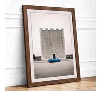 Blue Car at Concrete Tower Industrial Framed Wall Art Print A1 (84.1×59.4cm) Walnut, Wall Decor for Living Room, Bedroom, Office & Home, Ready to Hang, Art Gift