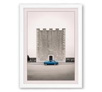 Blue Car at Concrete Tower Industrial Framed Wall Art Print A1 (84.1×59.4cm) White, Wall Decor for Living Room, Bedroom, Office & Home, Ready to Hang, Art Gift