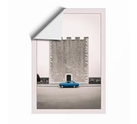 Blue Car at Concrete Tower Industrial Unframed Wall Art Print A4 (29.7×21cm), Wall Decor for Living Room, Bedroom, Office & Home, Art Gift