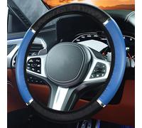 Blue Car Steering Wheel Covers Anti-Slip Leather Steering Wheel Cover Breathable Soft Microfiber Leather with Carbon Fiber Sports Design Foam Metal Accents, Universal Size 37-38cm/14.5-15 Inch
