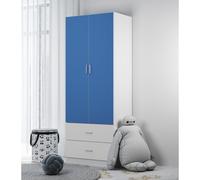 Urbn-Living Urbnliving Height 180Cm Orlando Blue Wooden 2 Door White 2 Drawer Compact Kids Wardrobe Bedroom Storage Hanging Bar
