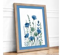Blue Carnations in Watercolour Botanical Framed Wall Art Print A3 (42×29.7cm) Oak, Wall Decor for Living Room, Bedroom, Office & Home, Ready to Hang, Art Gift