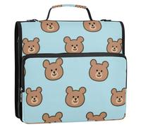 Blue Cartoon Bear 1.5 Inch 3 Rings Binder Organizer with Shoulder Strap & Handle Laege Capacity Document Organizer Bag for Middle School Cremallera de carpeta