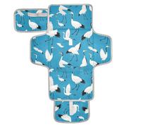 Blue Cartoon Crane Bird Silhouette Reusable Changing pad Portable with Tissue Pocket Waterproof Pads for Baby for Moms, Dads cambiador de pa?ales para Bebes