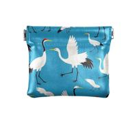 Blue Cartoon Crane Bird Silhouette Women's Leather Coin Purse Unique Mini Cosmetic Case for Lady, Blue cartoon crane bird silhouette, One Size, Print Art