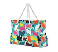 Blue Cartoon Dachshund Silhouettes Sandproof Travel Tote Bag with side pocketes Weekender Tote Bag with zippered pockets