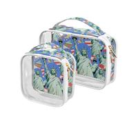 Blue Cartoon Fashion Statue of Liberty Toiletry Bag Hanging TSA Approved Multifunctional Bag Travel Cosmetic Travel Essential