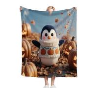 Blue Cartoon Penguin Pattern Kids Blanket 40x50 Inches, Ultra Soft Single Bed Flannel Blanket for Bedroom, Living Room, Luxury Microfiber 3D Print Throw for Boys and Girls ab626