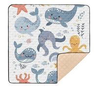Blue Cartoon Sea Animals Soft Padded Baby Play Mat for Indoor Outdoor Waterproof Infant Play Activity Mat for Baby Kids Toddlers Infants, 50'' x 50''