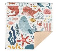 Blue Cartoon Sea Animals Soft Thick Baby Playmat for Indoor Outdoor Portable Tummy Time Activity Mat for Babies Infants Toddlers, 50'' x 50''