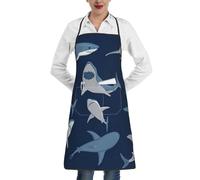 Blue Cartoon Shark Print Apron, Apron With Pockets, Adjustable Bib Apron, Chef'S Apron, Bbq Apron, White, One size