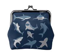 Blue Cartoon Shark Print Charm and Versatile Coin Purse Exquisite Waterproof Kiss Lock Wallet for Keys Cards