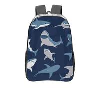 Blue Cartoon Shark Print School Transparent Backpack Pvc Clear Bag Daily Necessities Work Travel Boys Girls
