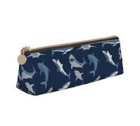 Blue Cartoon Shark Print Triangle Pencil Pens Case Large-Capacity Stationery Organizer Pouch Office Travel