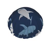 Blue Cartoon Shark Printed Large Shower Cap, Double Layer Hair Protector For Facial Care, Reusable Hair Wrap