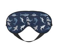 Blue Cartoon Shark Printing Soft Eye Mask Reversible Cover for Travel Adjustable Strap Blackout Sleep