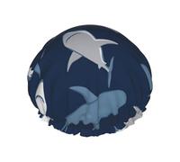 Blue Cartoon Shark Shower Cap For Women, Reusable Shower Cap, Waterproof Bath Cap For Women Long Hair