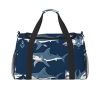Blue Cartoon Shark Travel Bag, Weekender Bags For Women Men For Outdoor Adventures, Ideal For Camping And Hiking, Black, One Size