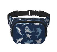 Blue Cartoon Shark Zipper Fanny Pack, Crossbody Bags with Adjustable Strap for Jogging, Cycling
