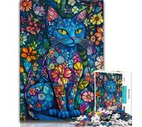 Blue Cat Art 1000 Piece Jigsaw Puzzle for Adults And Teenagers,Pattern Assembly Fun at Home Activities,Birthday Present,Travel Gifts 38x26cm